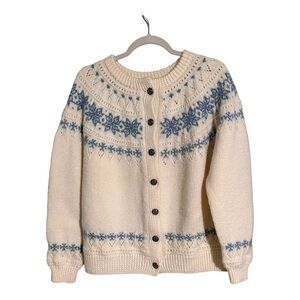 VTG DALE of NORWAY FAIR ISLE Nordic Wool SNOWFLAKE CARDIGAN SWEATER SZ. L CLEAN